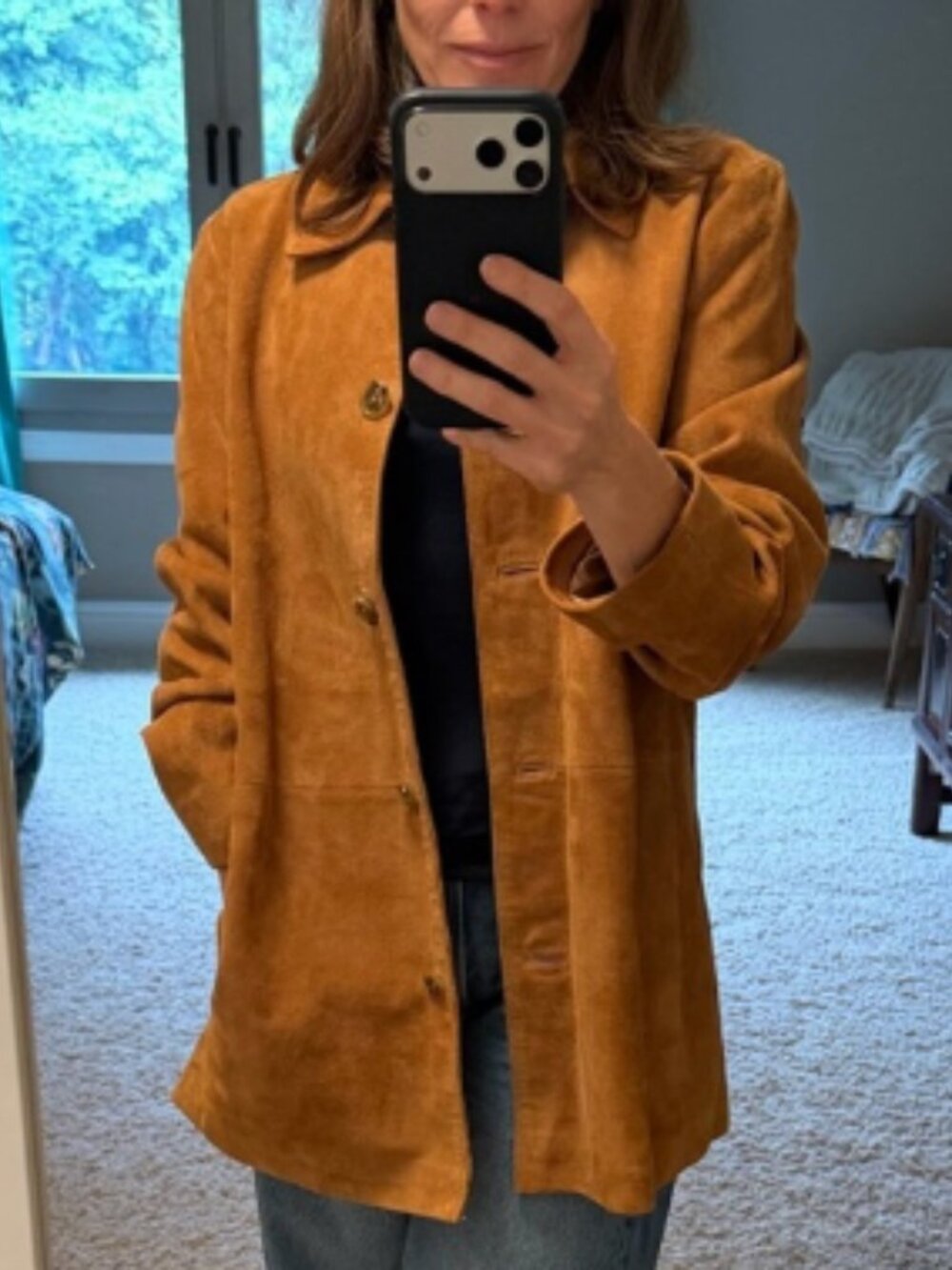 Banana Republic Suede Button-Front Jacket — Cognac Brown